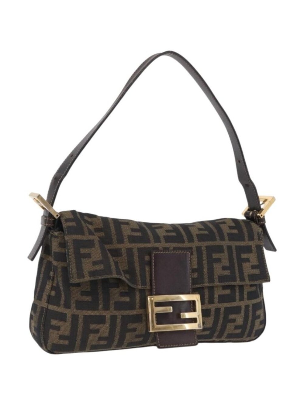 FENDI Zucca Canvas Mamma Baguette Shoulder Bag Black Brown